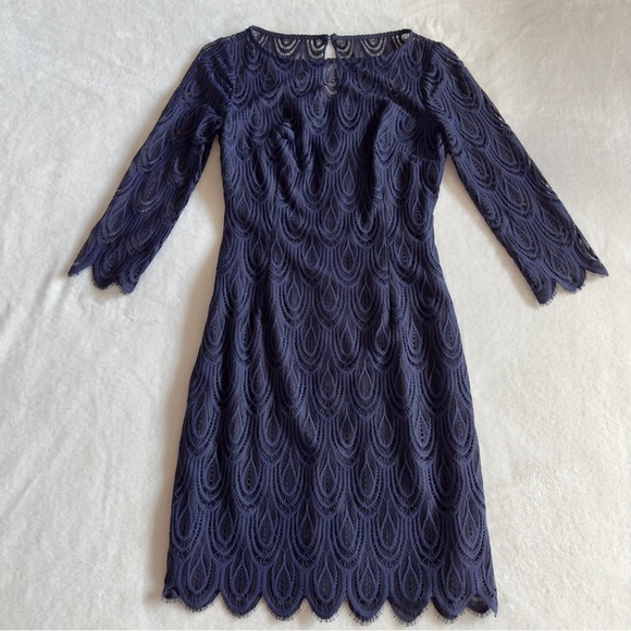 Lilly Pulitzer Hera Lace Dress True Navy Two Tone Feather Lace Size 0 - Picture 4 of 16